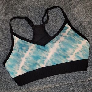 PINK Victoria's Secret Black and Blue Tie-Dye Sports Bra Small Racerback